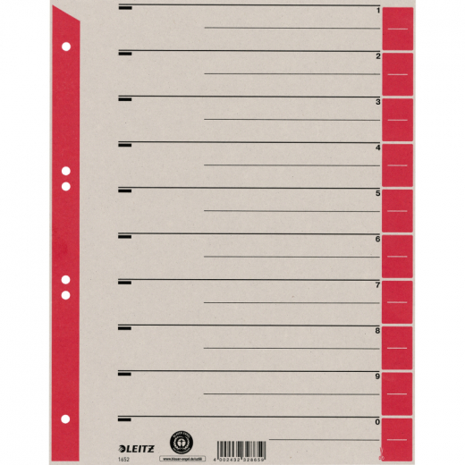 Leitz Trennblatt 16520025 DIN A4 230g Karton rot 100 St./Pack., - LEI16520025