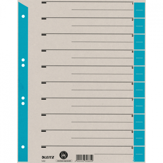 Leitz Trennblatt 16520030 DIN A4 230g Karton hellblau 100 St./Pack., - LEI16520030