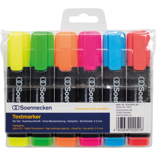 Soennecken Textmarker 3374 sortiert 6 St./Pack., - 304064399