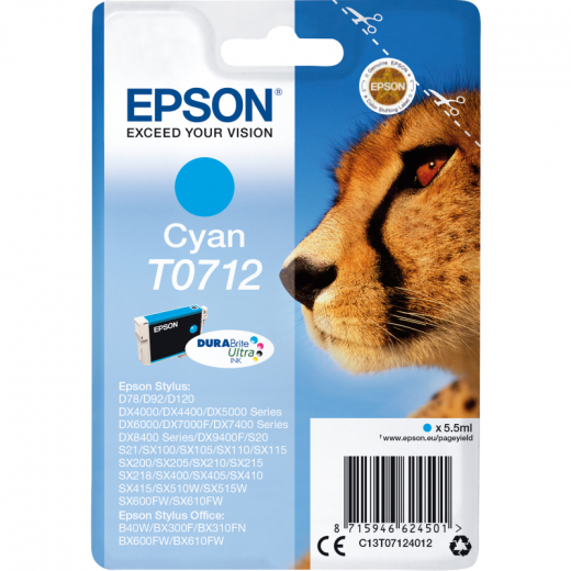 Epson Tintenpatrone C13T07124012 250Seiten 5,5ml cyan, - EPST07124012