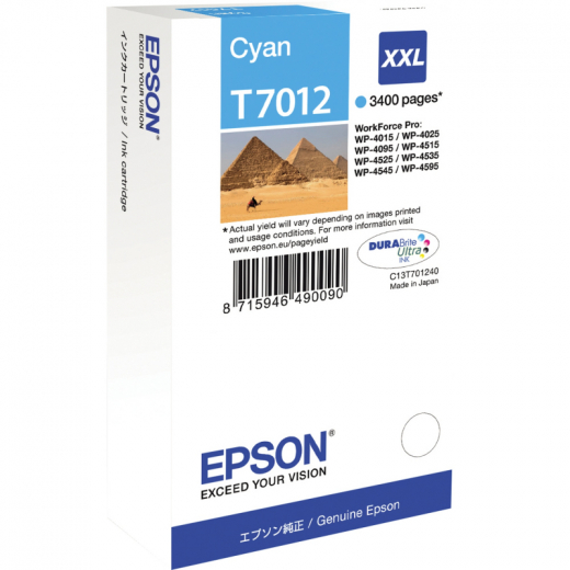 Epson Tintenpatrone C13T70124010 T7012 3.400Seiten 34ml cyan, - EPST70124010