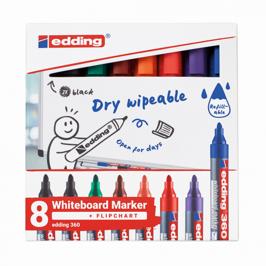 edding Whiteboardmarker 4-360-8-S2999 1,5-3mm sort. 8St., - 653287