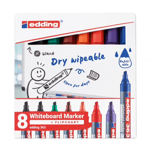 edding Whiteboardmarker 4-363-8-S2999 1-5mm sort. 8St., - 653289