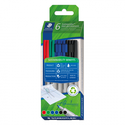 STAEDTLER Fineliner Lumocolor 316 C6-1 non perm. 0,6mm sort. 6St., - 660504