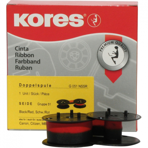 Kores Tischrechnerfarbband G051NSSR Gr.51 13mmx6m Seide schwarz/rot, - KOR51NSSR