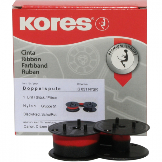 Kores Tischrechnerfarbband G051NYSR Gr.51 13mmx4m Nylon schwarz/rot, - KOR51NYSR