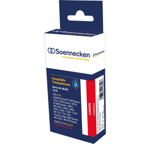 Soennecken Tintenpatrone 80168 wie Canon CLI551XLC cyan,