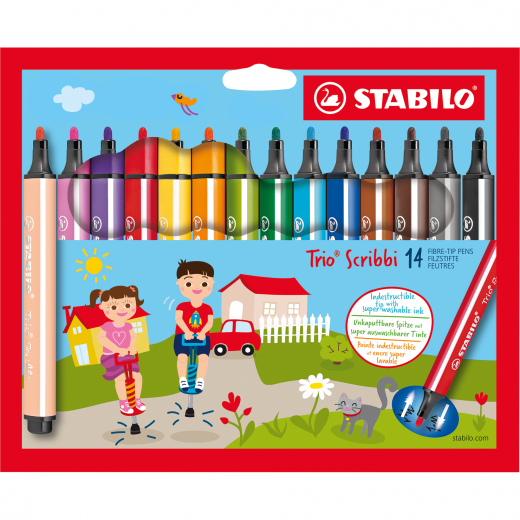 STABILO Fasermaler Trio Scribbi 368/14-01 1,5-2mm sort 14St, - 762479