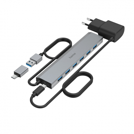 Hama USB-Hub 00200137 7Ports inkl. USB-C Adapter/Netzteil, - 793006200