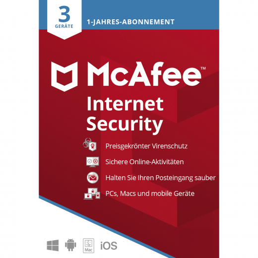 McAfee Internet Security Lizenz MIS00GNR3RDD 1 Jahr 3 Gerät,