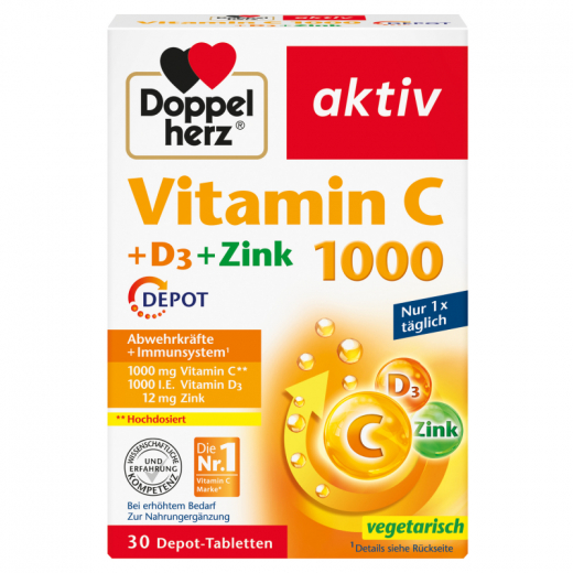 Doppelherz Vitamin C 1000 +D3 +Zink Depot 30St,