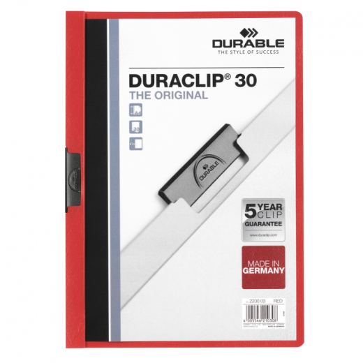 DURABLE Klemmmappe DURACLIP 30 220003 DIN A4 Hartfolie rot, - DUR2200RT