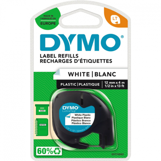 DYMO Schriftbandkassette LetraTag S0721660 12mmx4m sw auf ws,