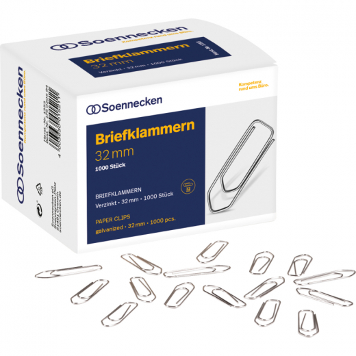 Soennecken Briefklammer 1353 32mm verzinkt 1.000 St./Pack., - 176020594