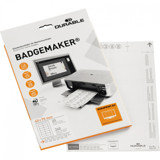 DURABLE Einsteckschild BADGEMAKER 145302 75x40mm weiß 240 St./Pack., - DUR1453WS