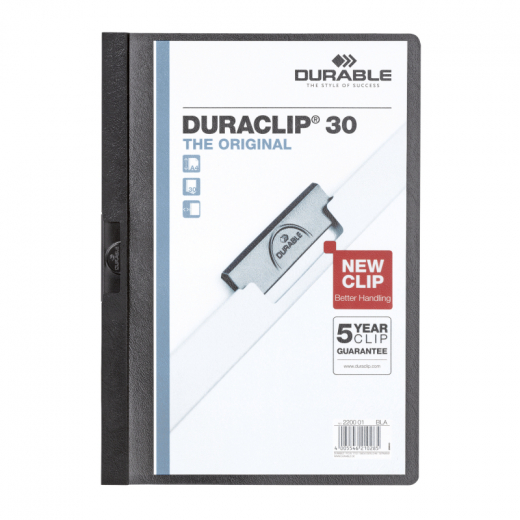 DURABLE Klemmmappe DURACLIP 30 220001 DIN A4 Hartfolie schwarz,