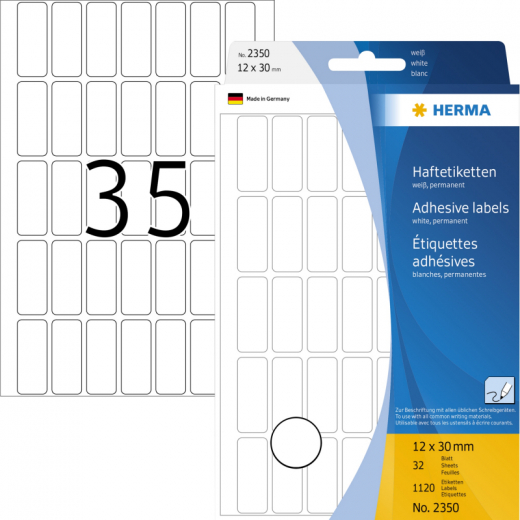 HERMA Vielzwecketikett 2350 12x30mm Papier weiß 1.120 St./Pack., - HER2350