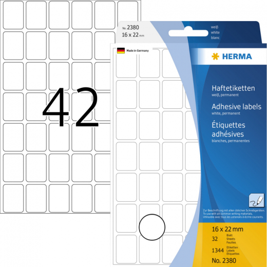 HERMA Vielzwecketikett 2380 16x22mm Papier weiß 1.344 St./Pack., - HER2380