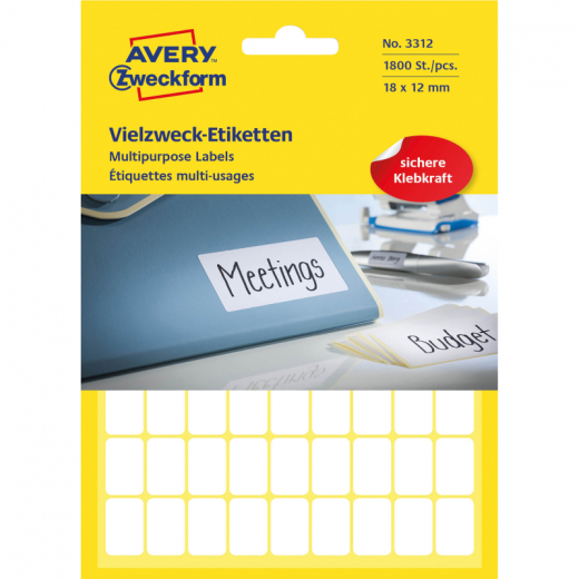 Avery Zweckform Vielzwecketikett 3312 18x12mm weiß 1.800 St./Pack., - ZWE3312