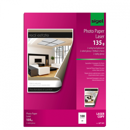 SIGEL Fotopapier LP141 DIN A4 135g hochweiß 100 Bl./Pack., - 8201950