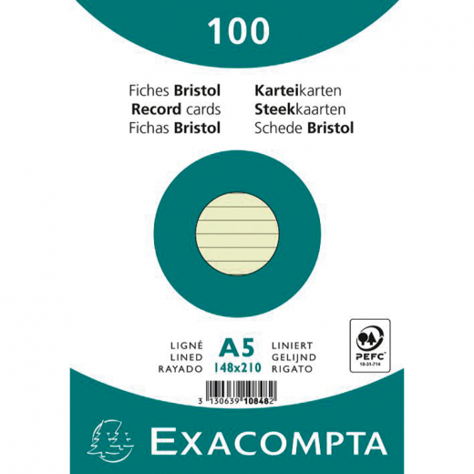 Exacompta Karteikarte 10848SE DIN A5 liniert grün 100 St./Pack., - 8701827