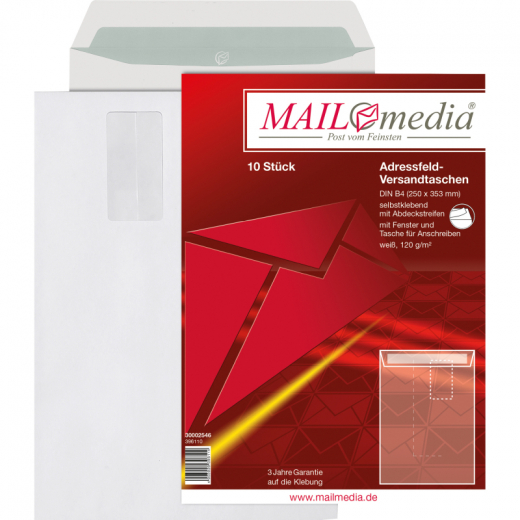 MAILmedia Versandtasche 30002546 B4 mF hk ws 120g 10 St./Pack., - 8710823