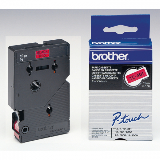 Brother Schriftbandkassette TC401 12mmx7,7m laminiert sw auf rt, - 872762