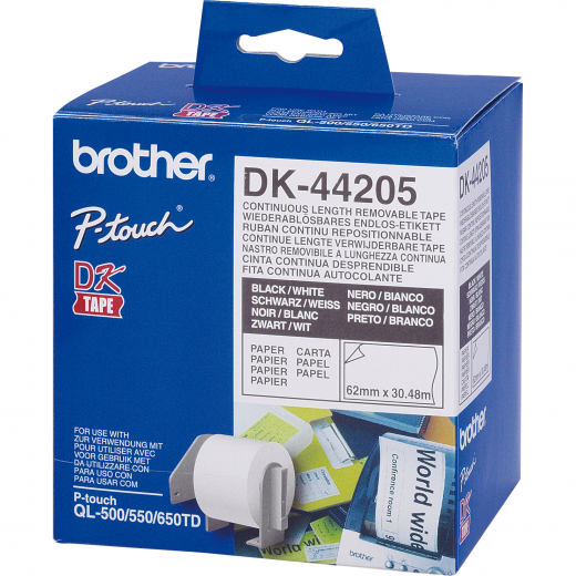 Brother Endlosetikettenrolle DK-44205 Papier wiederablösbar ws, - BRODK44205