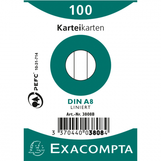 Exacompta Karteikarte 3808B DIN A8 liniert weiß 100 St./Pack., - EXC3808