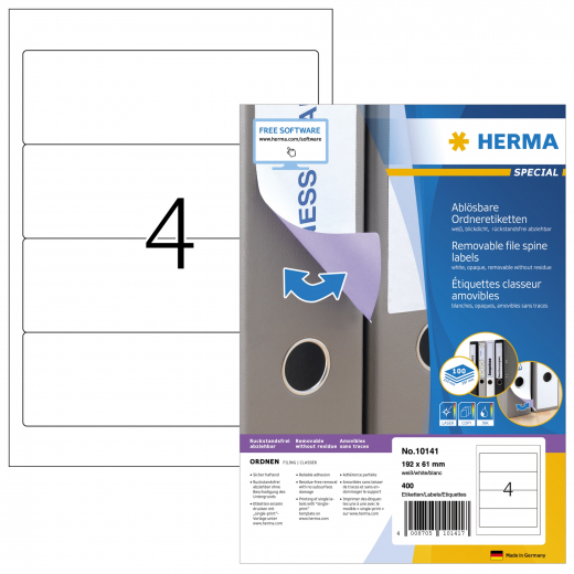 HERMA Ordneretikett Movables 10141 192x61mm weiß 400 St./Pack., - HER10141