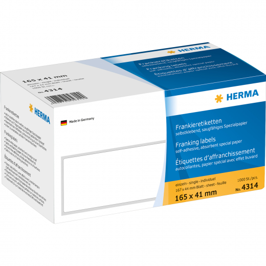 HERMA Frankieretikett 4314 165x44mm weiß 1.000 St./Pack., - HER4314