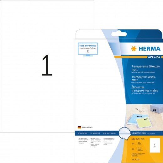 HERMA Folienetikett 4375 210x297mm transparent 25 St./Pack., - HER4375