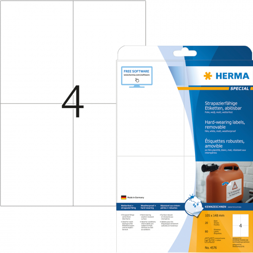 HERMA Folienetikett 4576 105x148mm weiß 80 St./Pack., - HER4576