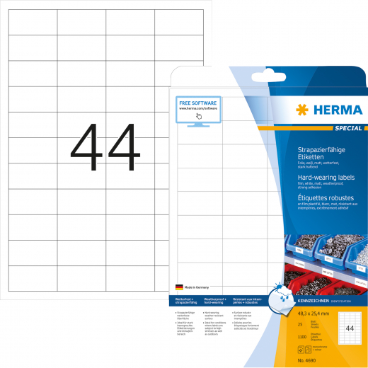 HERMA Etikett 4690 48,3x25,4mm weiß 1.100 St./Pack., - HER4690