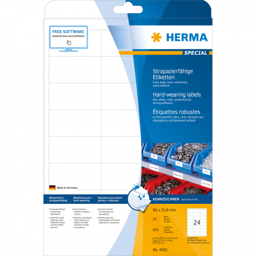 HERMA Etikett Special 4691 66x33,8mm weiß 600 St./Pack., - HER4691