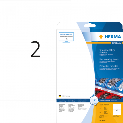 HERMA Etikett 4693 210x148,5mm Folie weiß 50 St./Pack., - HER4693