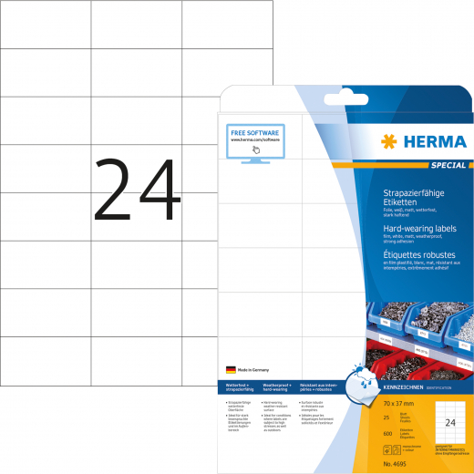 HERMA Etikett 4695 70x37mm weiß 600 Etik./Pack., - HER4695