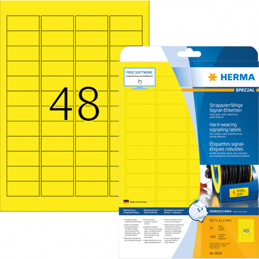 HERMA Folienetikett 8030 45,7x21,2mm gelb 1.200 St./Pack., - HER8030