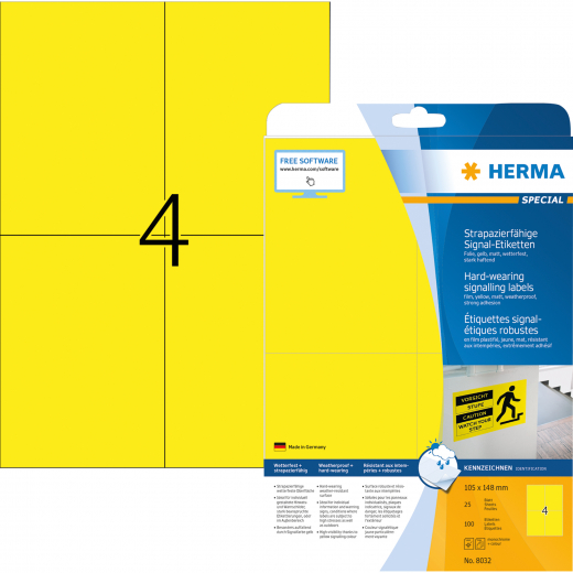 HERMA Folienetikett 8032 105x148mm gelb 100 St./Pack., - HER8032