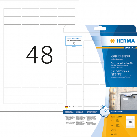 HERMA Outdoor Etikett Special 9531 45,7x21,2mm weiß 480 St./Pack., - HER9531