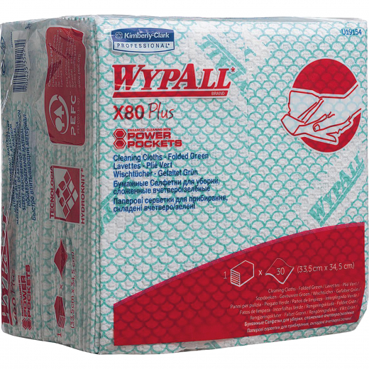 WYPALL Wischtuch X80 Plus 19154 33,5x34,5cm gn 30 St./Pack., - KIM19154