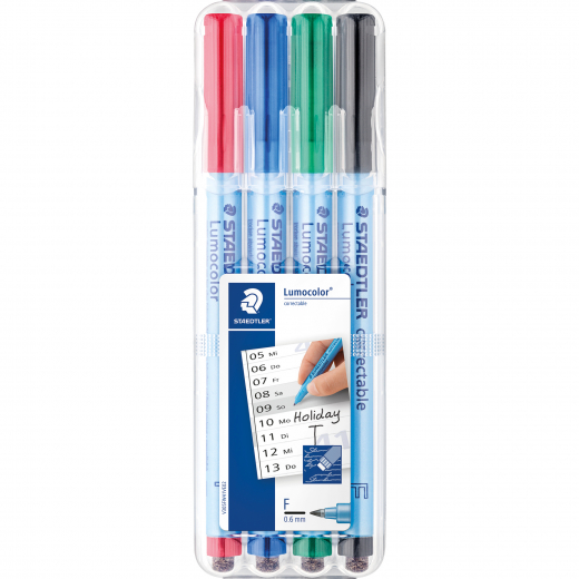 STAEDTLER Folienstift Lumocolor 305F WP4-1 F f. sort. 4 St./Pack, - STA305FWP41