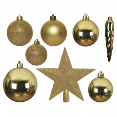 DECORIS Weihnachtskugeln Mix 023370 bruchfest gold 33St,