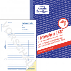 Avery Zweckform Lieferschein 1722 DIN A6 +Durchschlag 2x40Bl.,