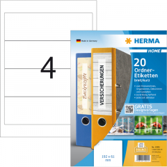 HERMA Ordneretikett 12901 192x61mm ablösbar weiß 20 St./Pack.,