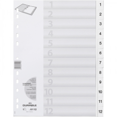 DURABLE Ordnerregister 611202 DIN A4 1-12 geprägte Taben ws,