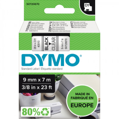 DYMO Schriftbandkassette D1 S0720670 9mmx7m schwarz auf transp.,