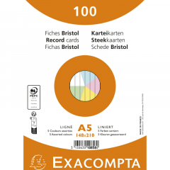 Exacompta Karteikarte 10858E A5 liniert sort. 100St.,