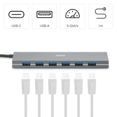 Hama USB-Hub 00200137 7Ports inkl. USB-C Adapter/Netzteil,